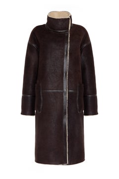 Verheyen Reversible High Collar Biker Shearling Coat Cream & Brown size medium