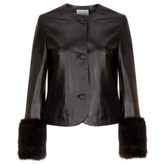 Verheyen Vita Cropped Jacket in Black Leather with Faux Fur - Size uk 10