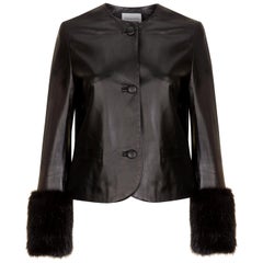 Used Verheyen Vita Cropped Jacket in Black Leather with Faux Fur - Size uk 12