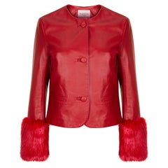Verheyen Vita Cropped Jacket in Red Leather with Faux Fur - Size uk 10