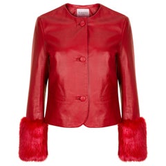 Verheyen Vita Cropped Jacke aus rotem Leder mit Kunstpelz - Größe Uk 10