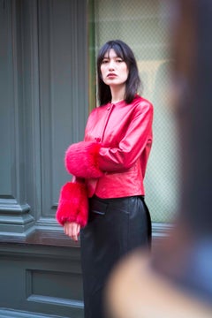 Chaqueta recortada Verheyen Vita de piel roja con piel sintética - Talla uk 12