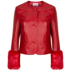 Used Verheyen Vita Cropped Jacket in Red Leather with Faux Fur - Size uk 12