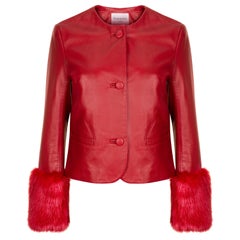 Verheyen Vita Cropped Jacke aus rotem Leder mit Kunstpelz - Größe Uk 12