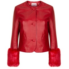 Verheyen Vita Cropped Jacket in Red Leather with Faux Fur - Size uk 6