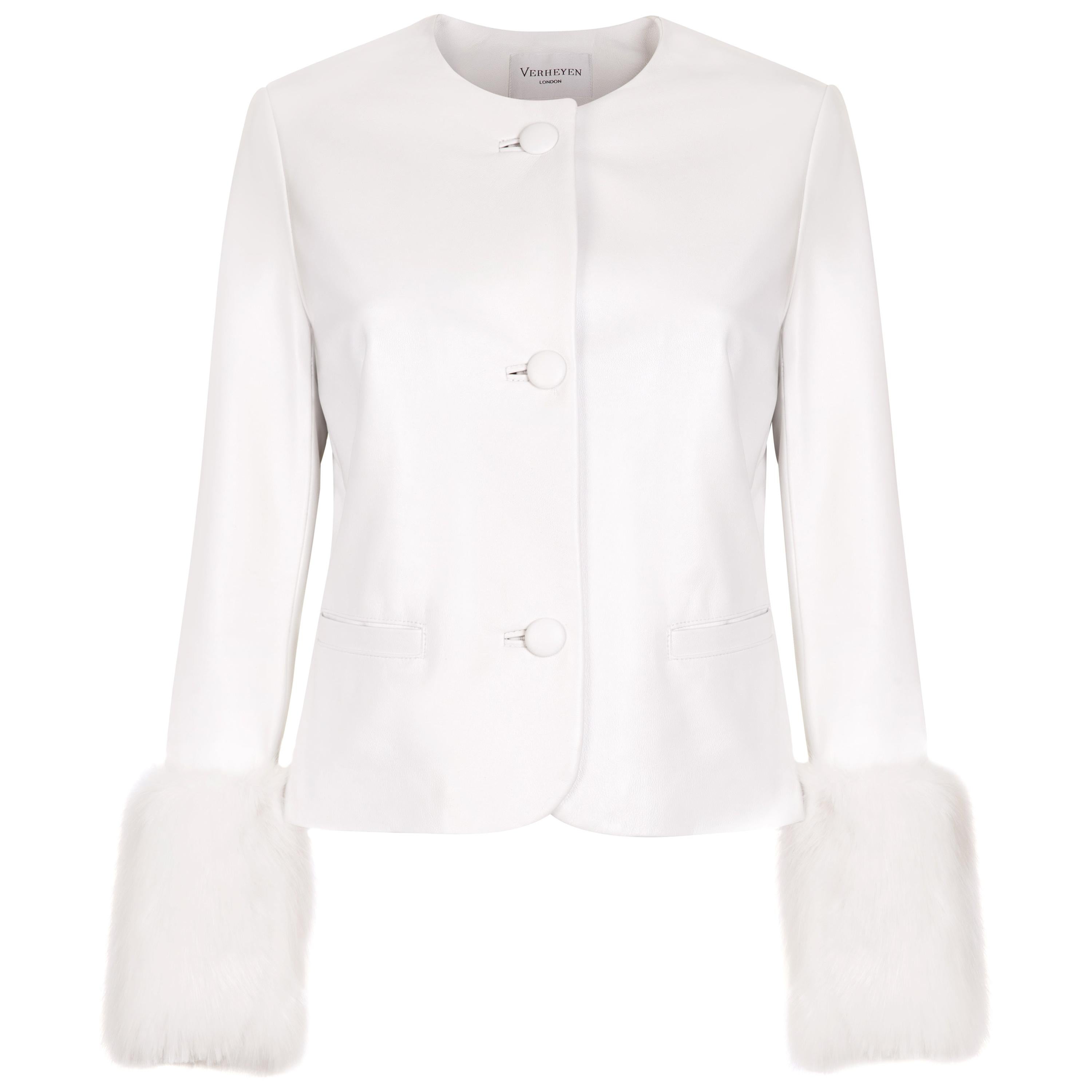 Verheyen Vita Cropped Jacket in White Leather with Faux Fur - Size uk 10