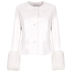 Verheyen Vita Cropped Jacket in White Leather with Faux Fur - Size uk 10