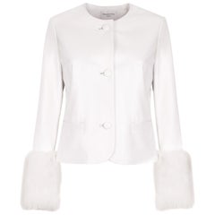Used Verheyen Vita Cropped Jacket in White Leather with Faux Fur - Size uk 10