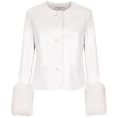 Verheyen Vita Cropped Jacket in White Leather with Faux Fur - Size uk 12