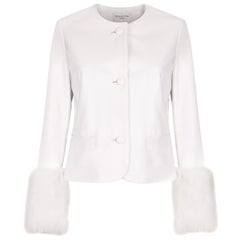 Verheyen Vita Cropped Jacket in White Leather with Faux Fur - Size uk 14
