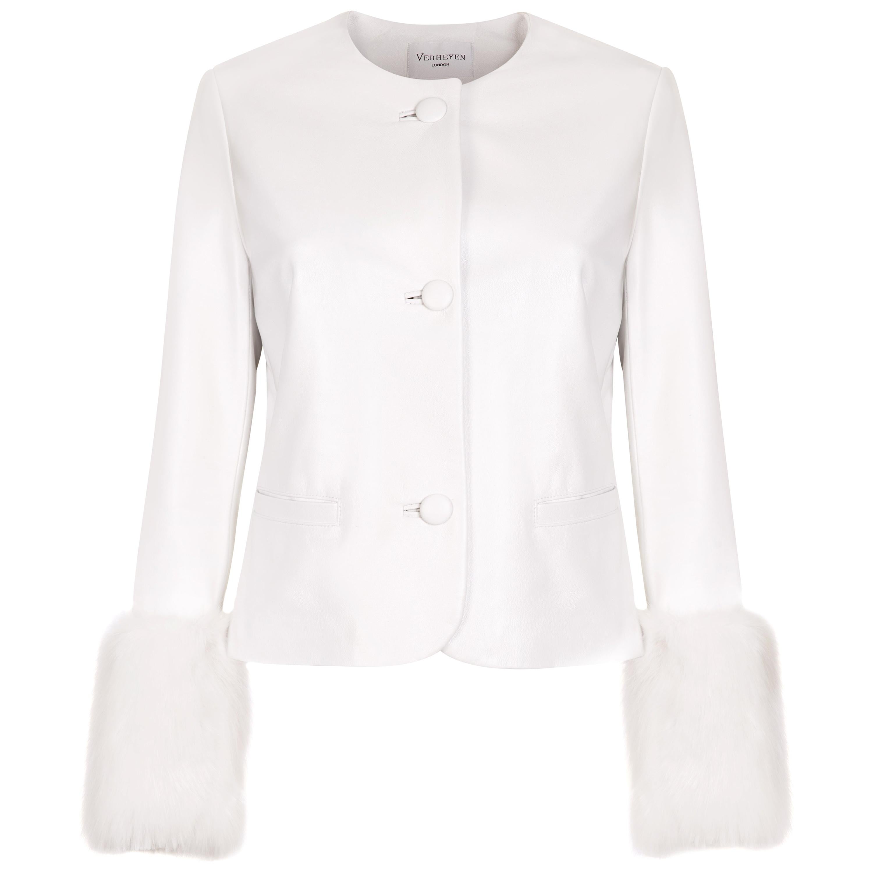 Verheyen Vita Cropped Jacket in White Leather with Faux Fur - Size uk 6 For Sale