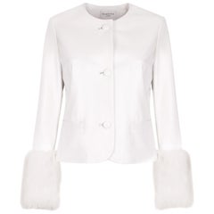 Used Verheyen Vita Cropped Jacket in White Leather with Faux Fur - Size uk 6