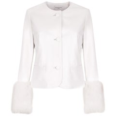 Verheyen Vita Cropped Jacket in White Leather with Faux Fur - Size uk 8