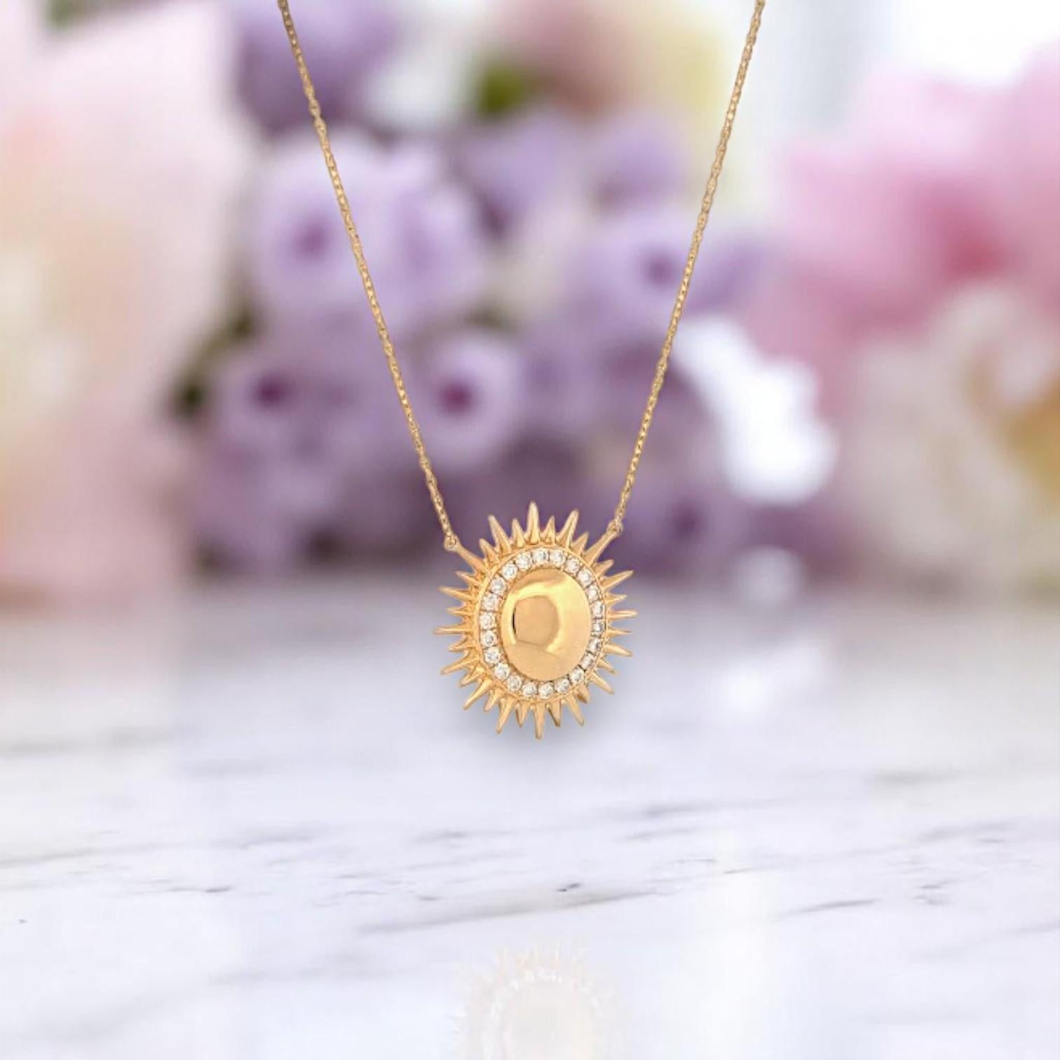 Collier pendentif soleil en veridienne, or jaune 18 carats, avec diamants ronds naturels montés sur griffes Pour femmes en vente