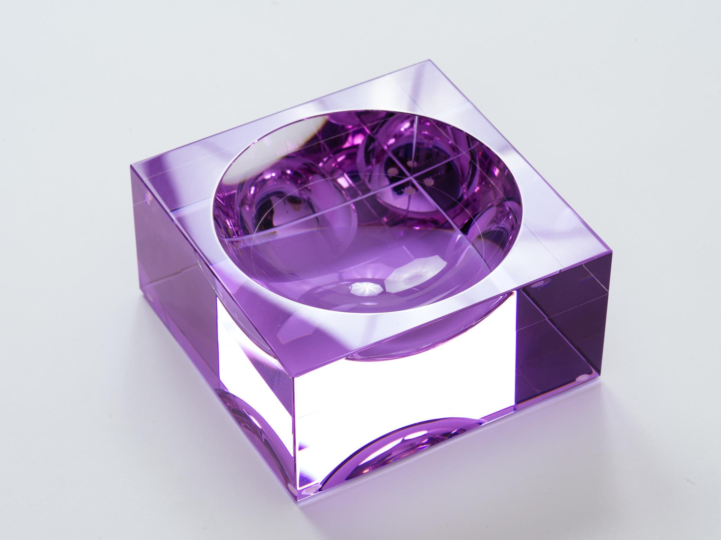 Contemporary Veritas Lavender Concave Glass Square Vide Poche