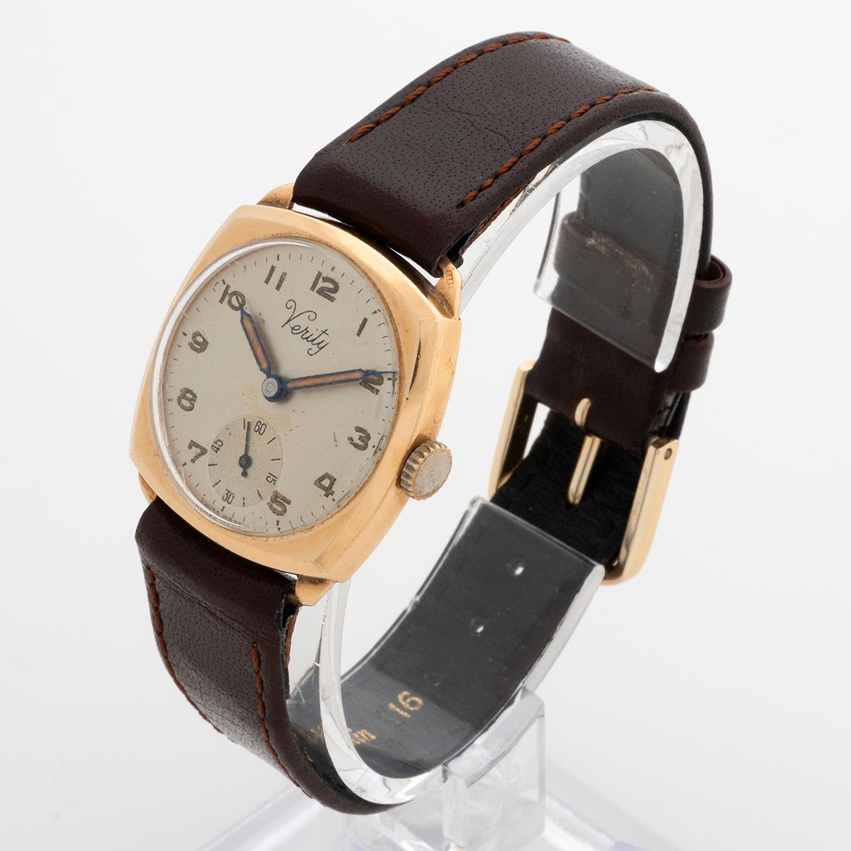 Verity 9k Yellow Gold Vintage Watch c.1950 In Good Condition For Sale In Canterbury, England
