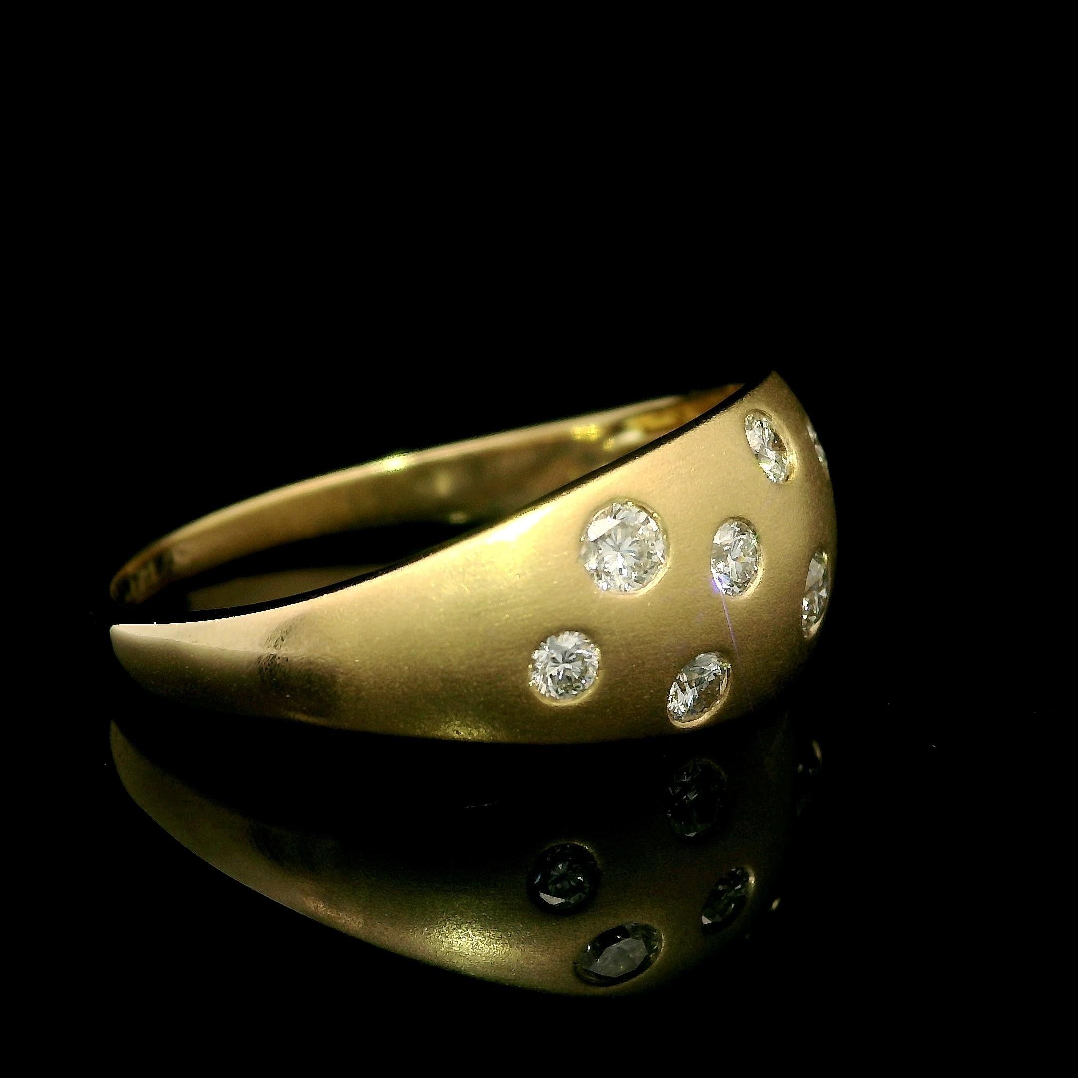 Brilliant Cut Verlas 18k Yellow Gold 0.65ctw Burnish Diamond Matte Finish Domed Band Ring For Sale