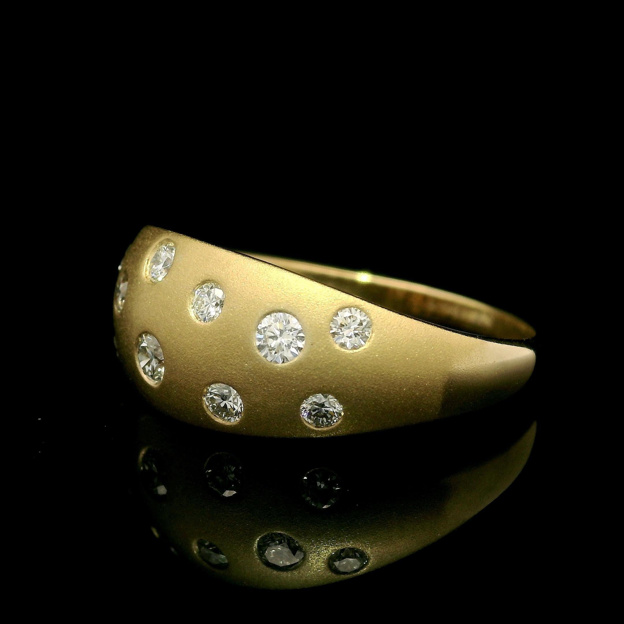 Verlas 18k Yellow Gold 0.65ctw Burnish Diamond Matte Finish Domed Band Ring In Excellent Condition For Sale In Montclair, NJ