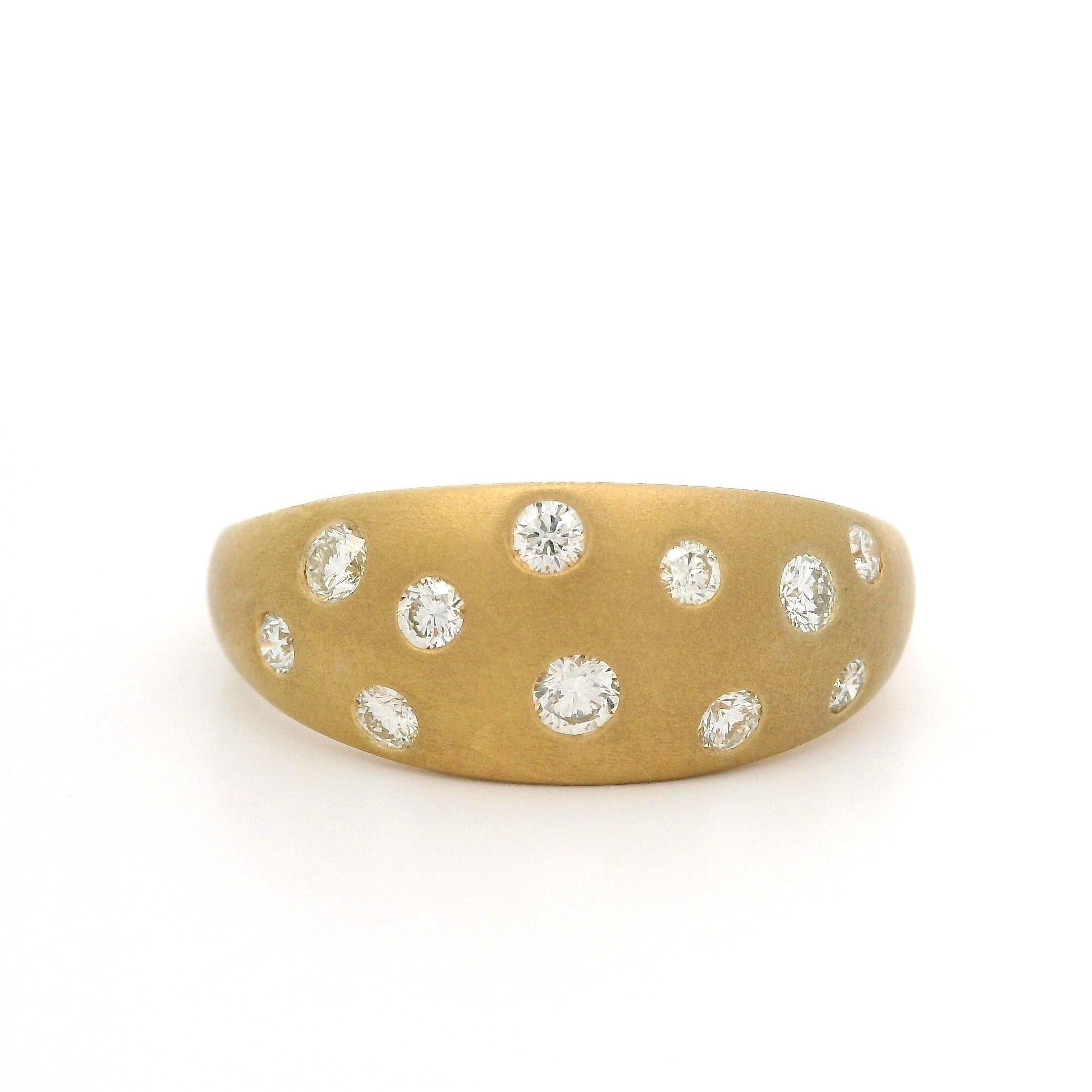 Verlas 18k Yellow Gold 0.65ctw Burnish Diamond Matte Finish Domed Band Ring For Sale 4
