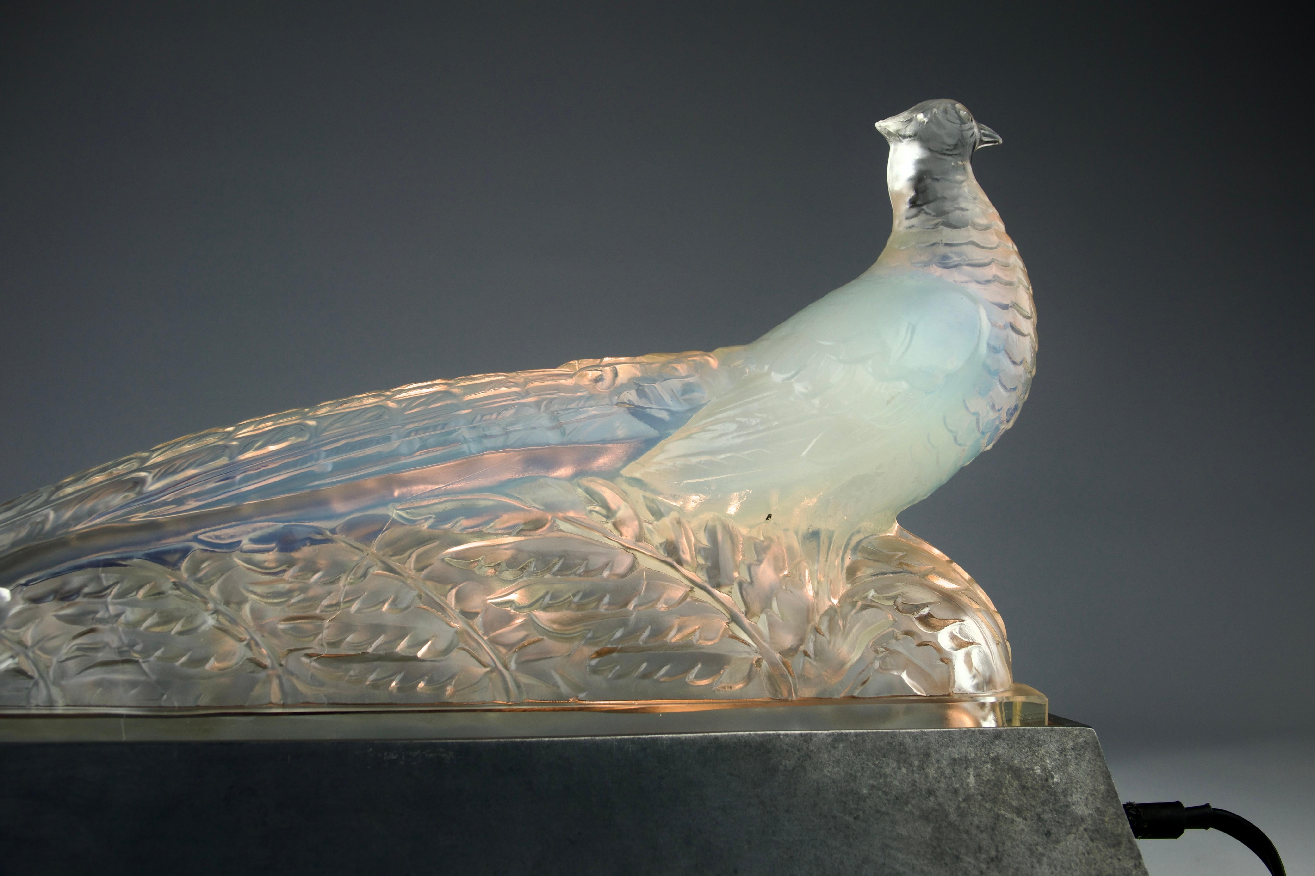 Verlys, Art Deco Pheasant Lamp, France, 1920s 4