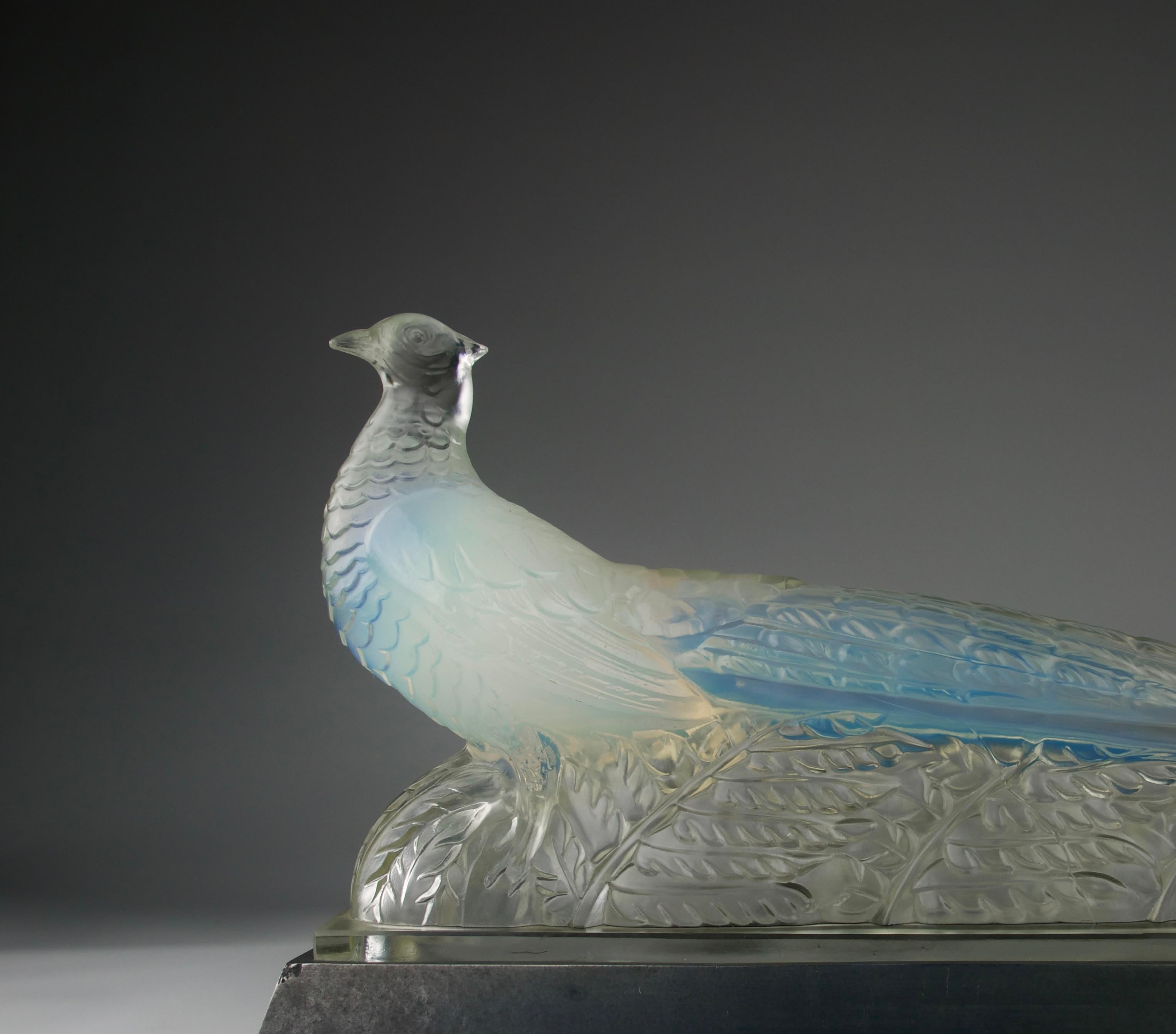 French Verlys, Art Deco Pheasant Lamp, France, 1920s