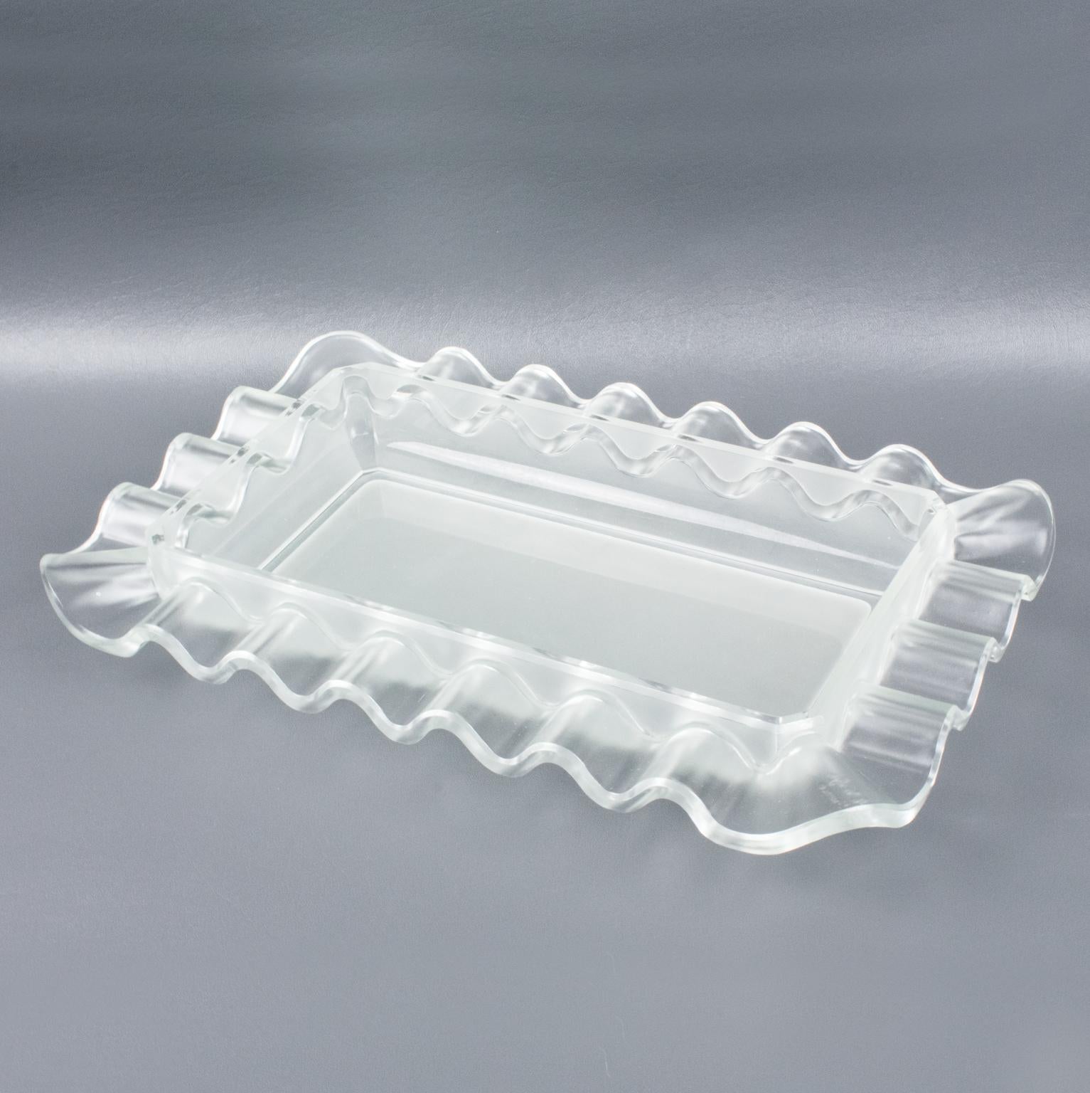 Français Bol de centre de table en verre dépoli Art Déco Verlys France, années 1930 en vente