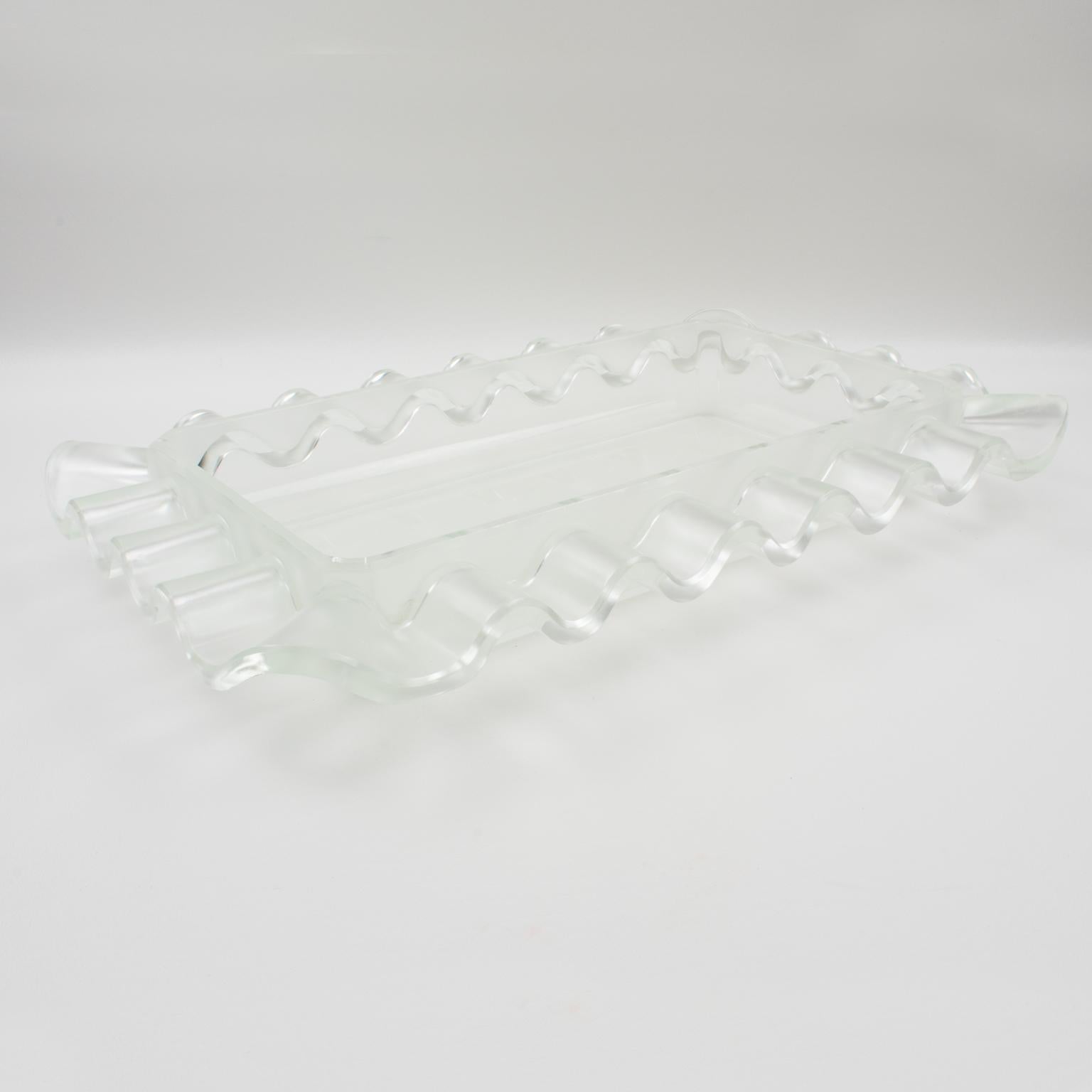 Milieu du XXe siècle Bol de centre de table en verre dépoli Art Déco Verlys France, années 1930 en vente