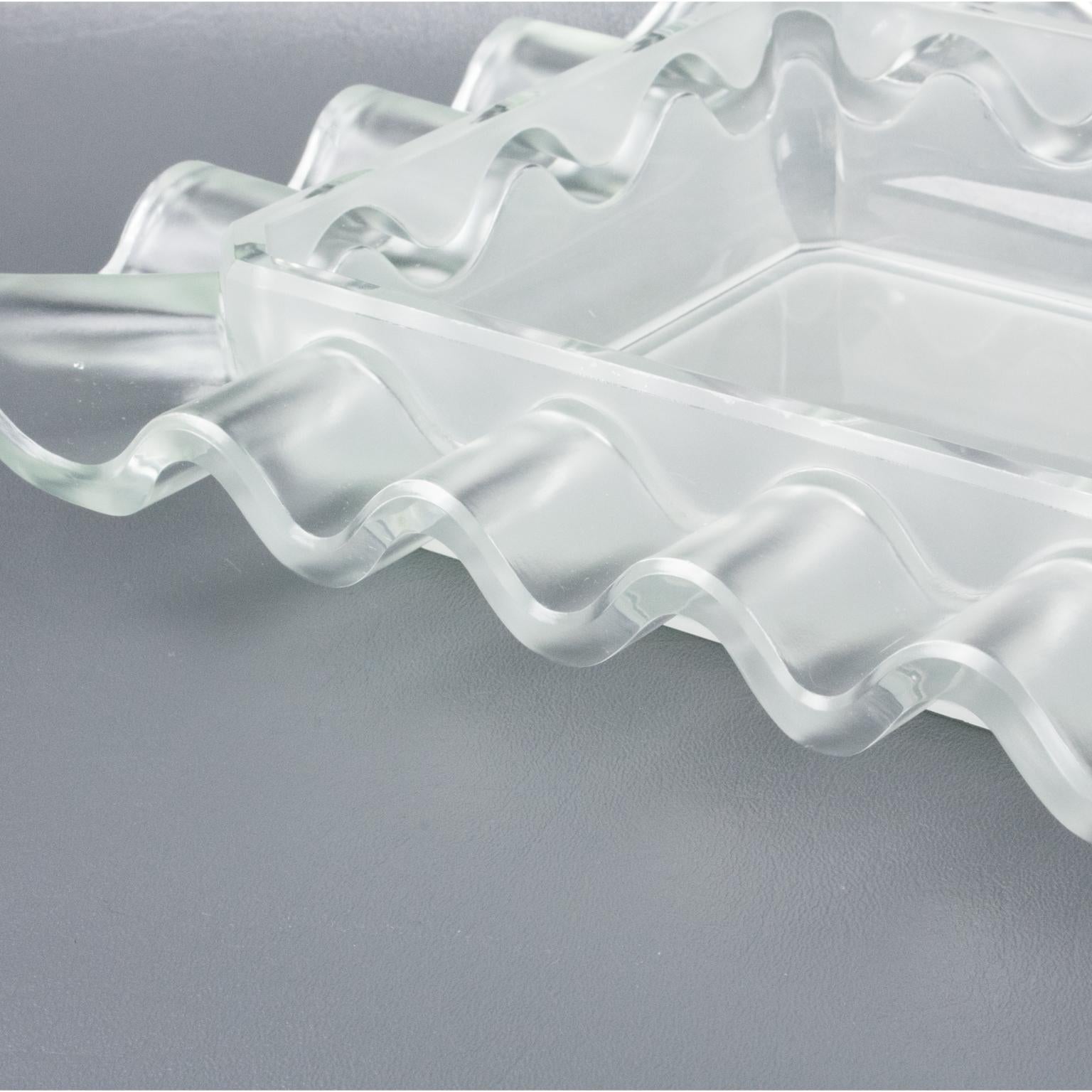 Bol de centre de table en verre dépoli Art Déco Verlys France, années 1930 en vente 2