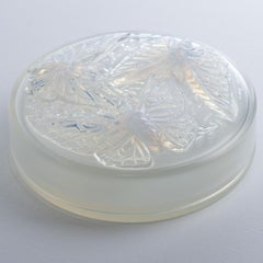 Verlys France Art Deco Opalescent Glass Lidded Box with Butterflies Decor
