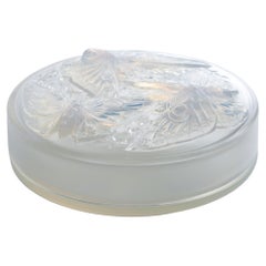 Verlys France Art Deco Opalescent Glass Lidded Box with Butterflies Decor