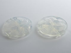 Verlys France Art Deco Opalescent Glass Wine Coasters with Fish Decor, 2 pieces