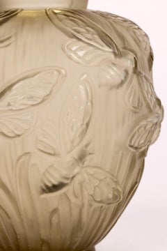 Verlys French Art Deco Les Phalenes Brown Tinted Art Glass Vase