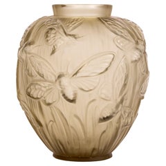 Verlys French Art Deco Les Phalenes Brown Tinted Art Glass Vase