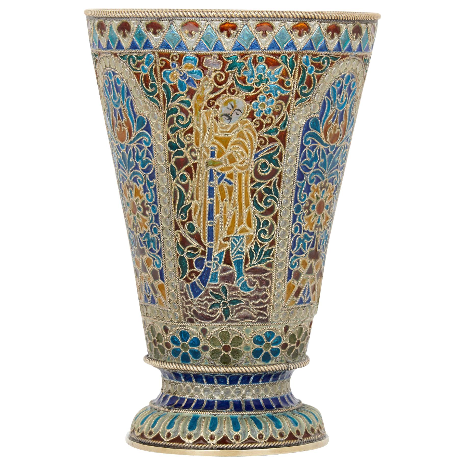 Vermeil and Enamel Russian Cup by Pavel Ovchinnikov For Sale