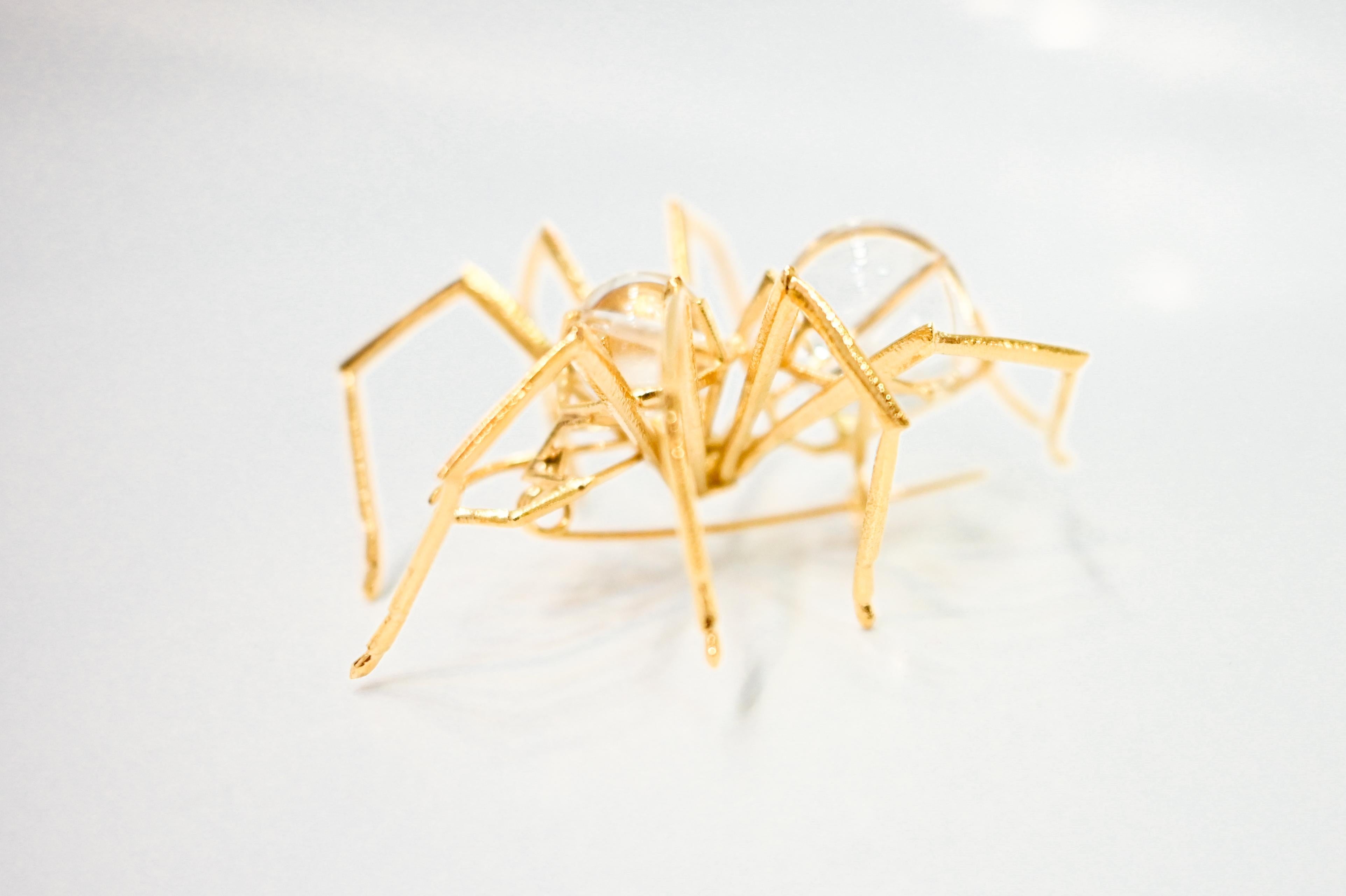 Modern Vermeil and Glass Bead Spider Brooch For Sale