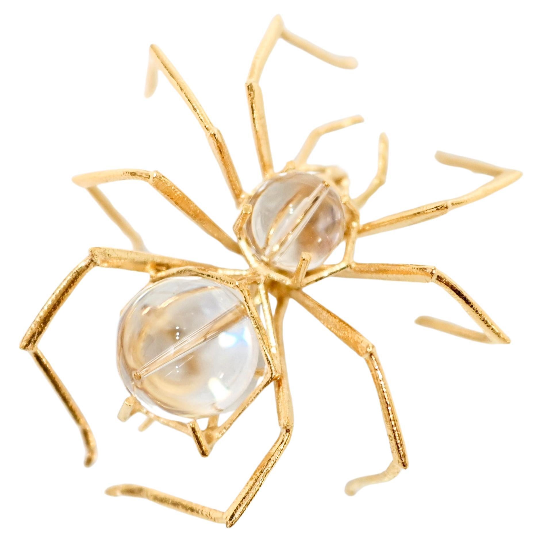 Vermeil and Glass Bead Spider Brooch For Sale