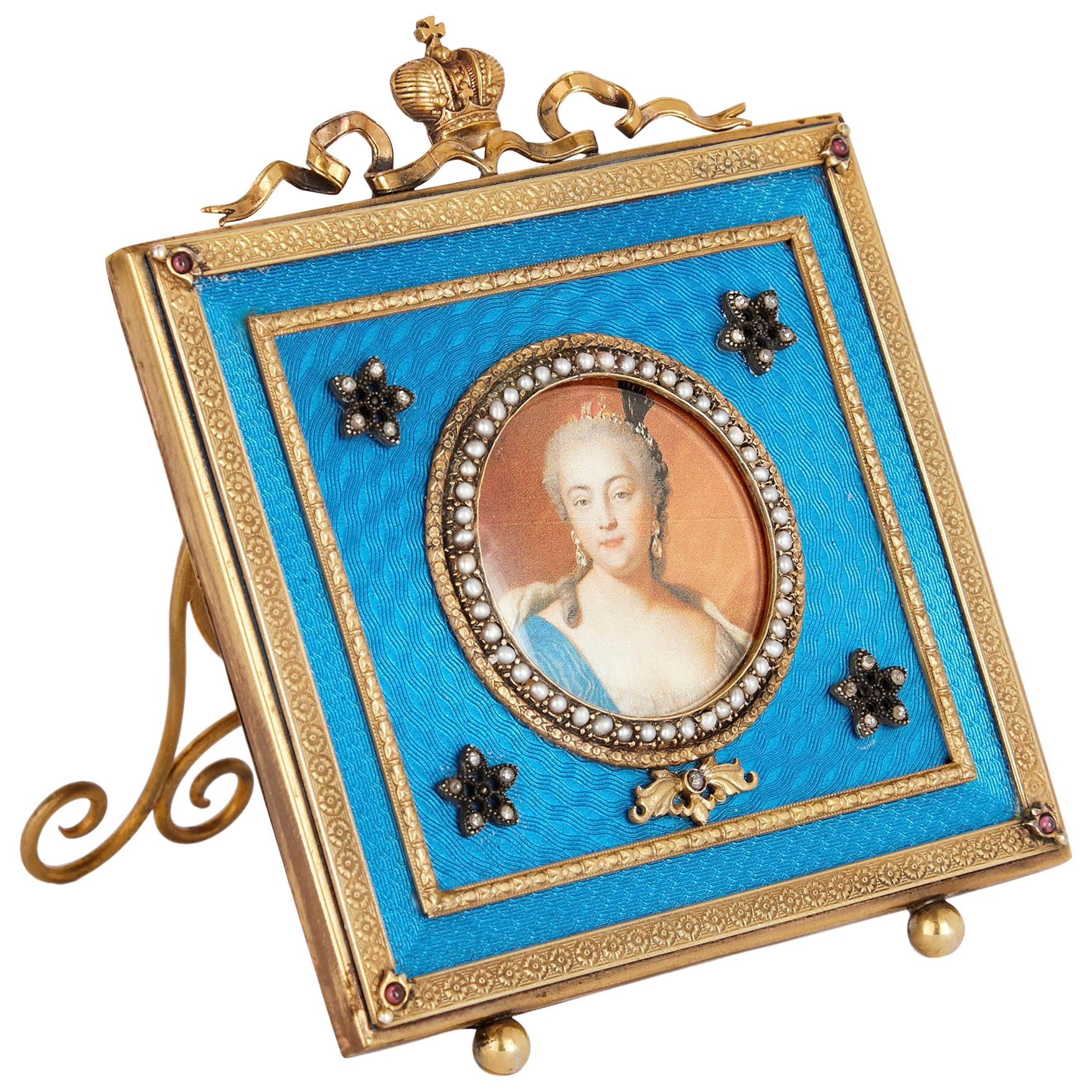 Vermeil and Pearl Photograph Frame in the Manner of Fabergé For Sale