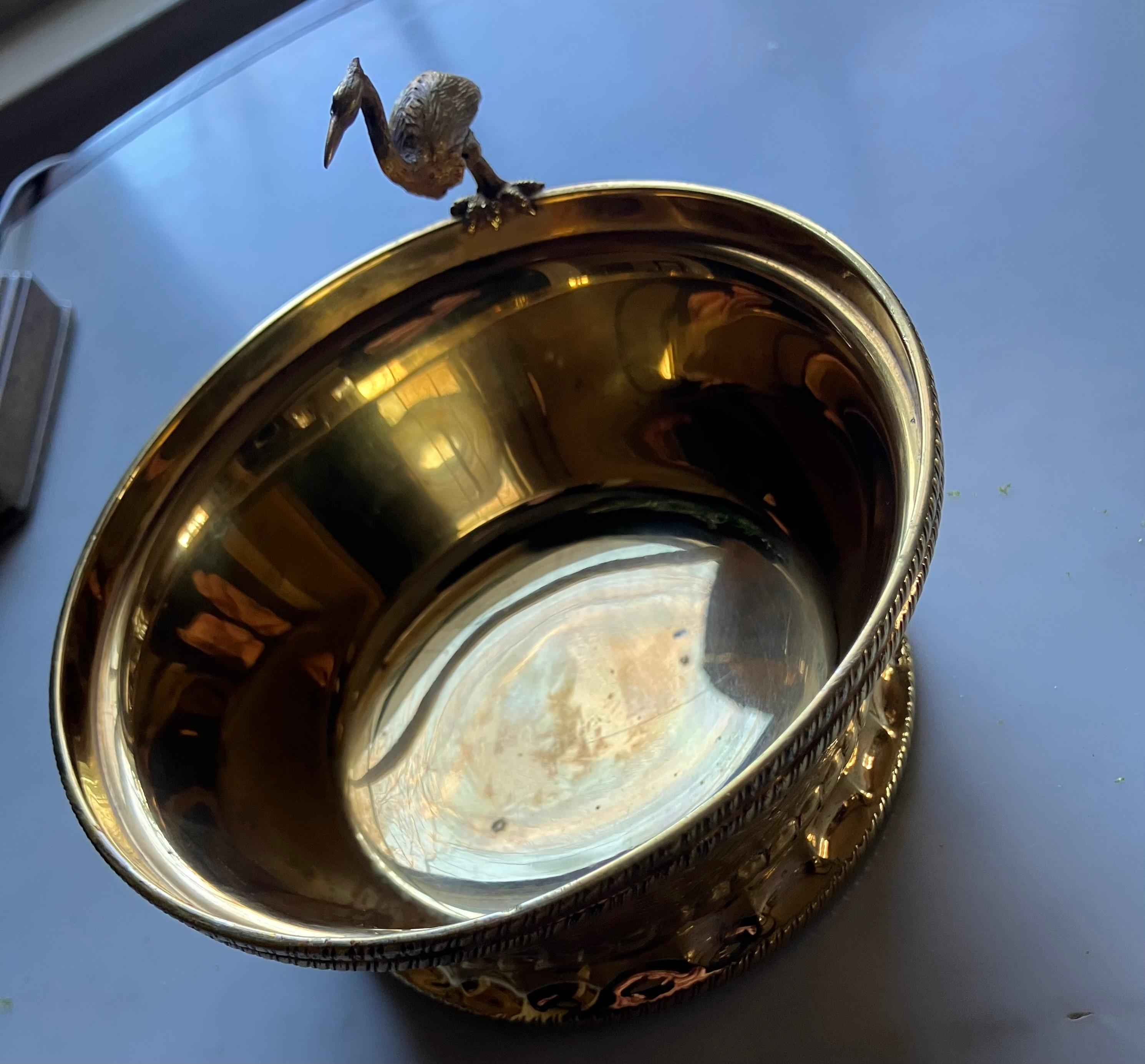 Italian Vermeil Heron Bowl For Sale