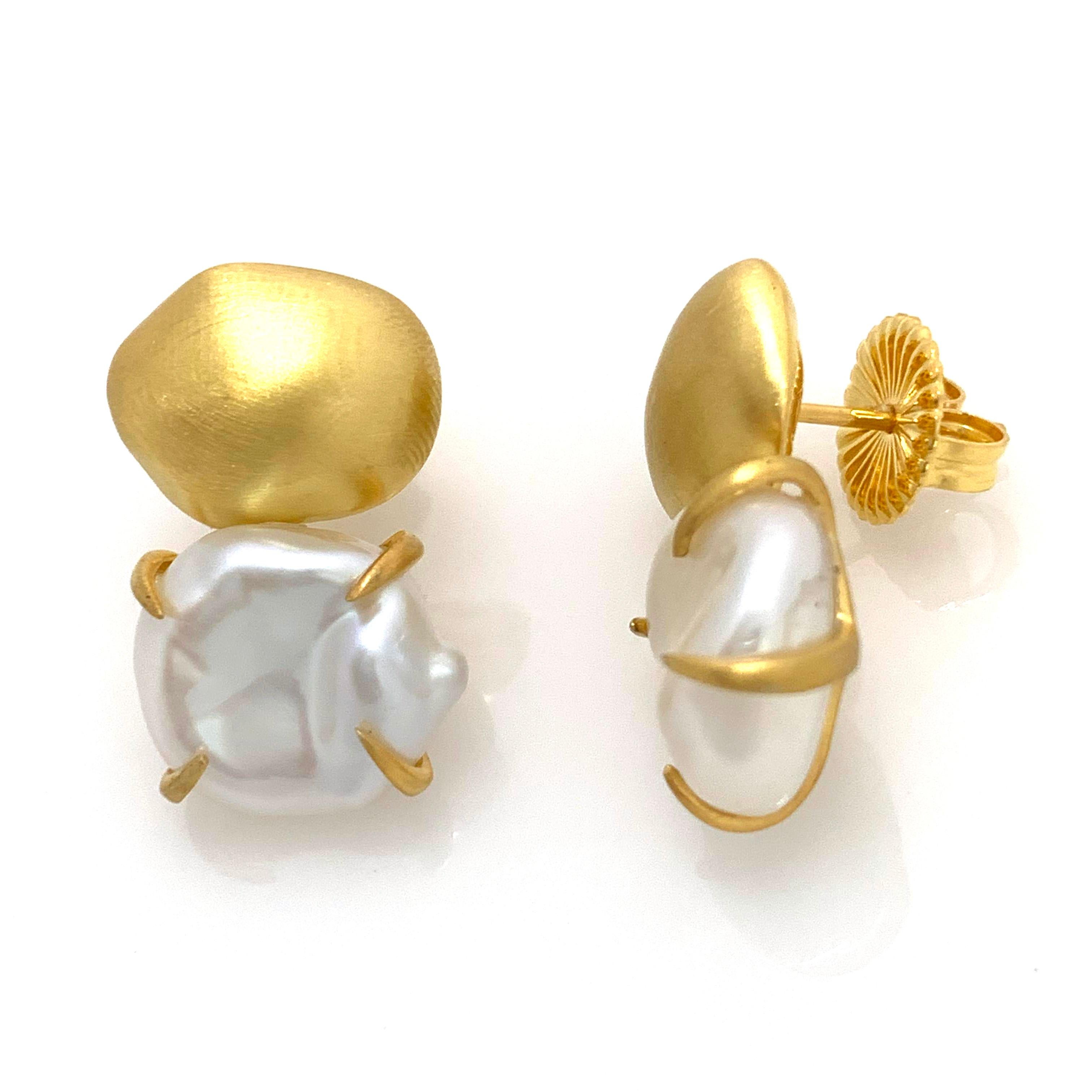 Contemporary Vermeil Nugget and Cultured Baroque Pearl Earrings