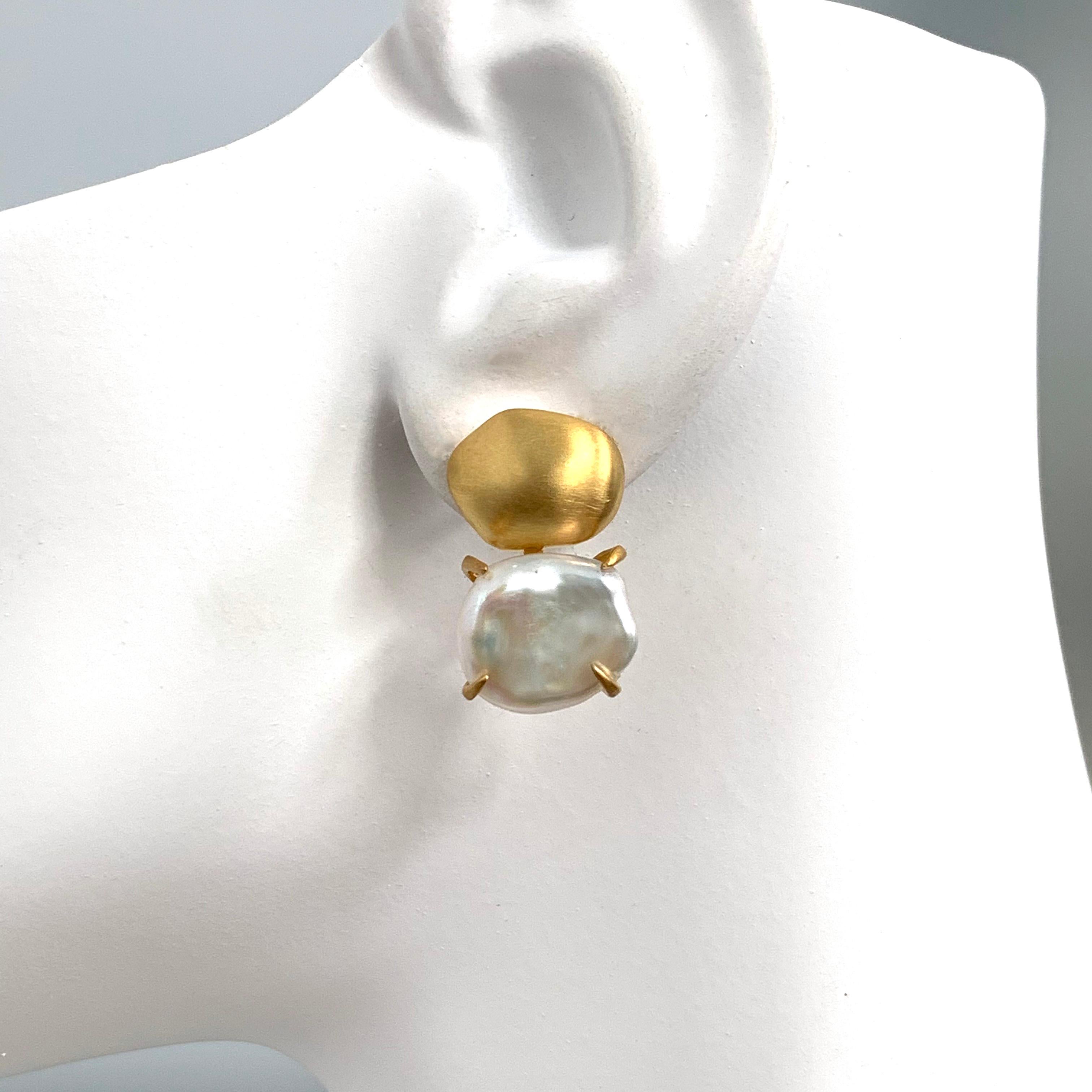 Contemporary Vermeil Nugget and Cultured Baroque Pearl Earrings For Sale