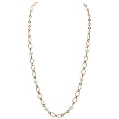 Vermeil & Oxidized Silver Open Link Chain Necklace w Akoya Pearls
