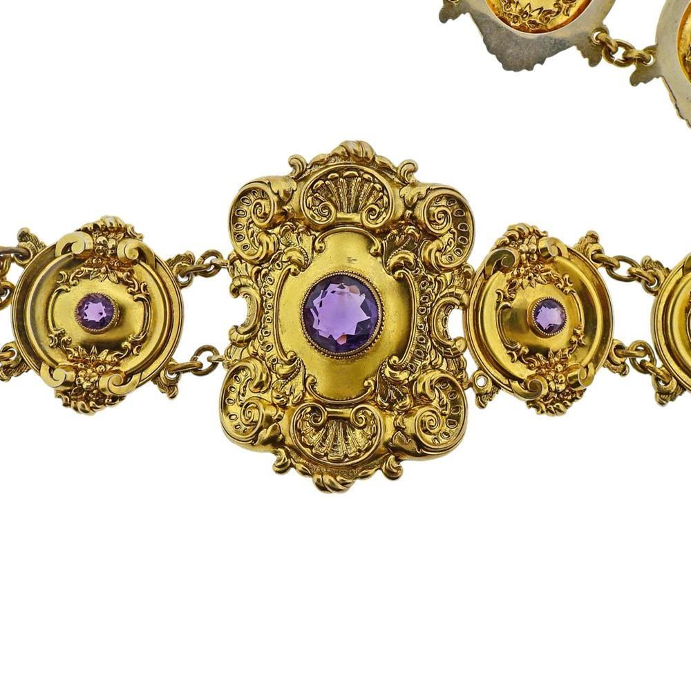 Sterling silver gold plated belt, set with 6.5mm amethysts. Belt is 33