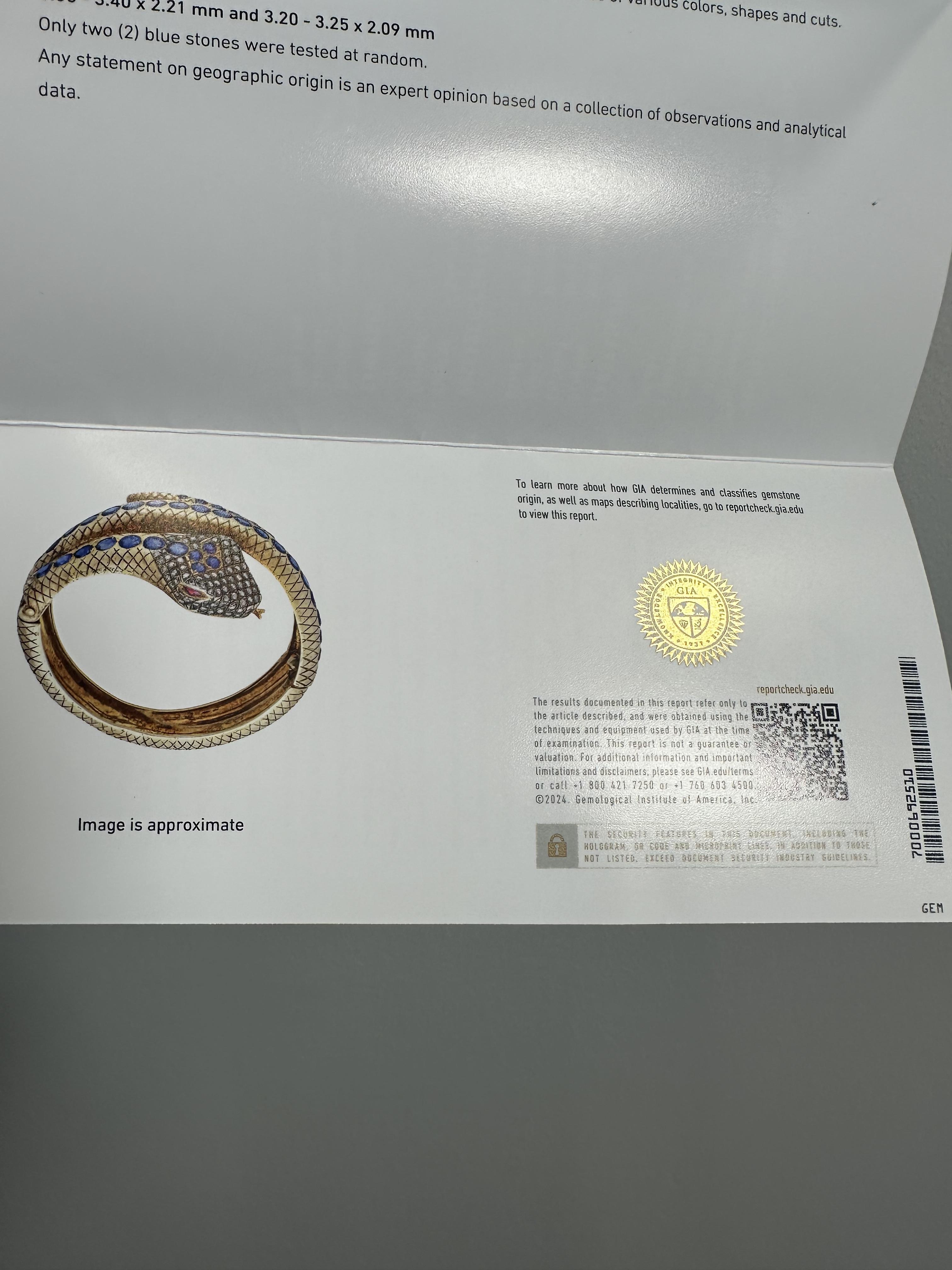 Vermeil Sapphire Snake Bangle Bracelet Gold, Silver ~9.6ct GIA Natural Sapphire 4