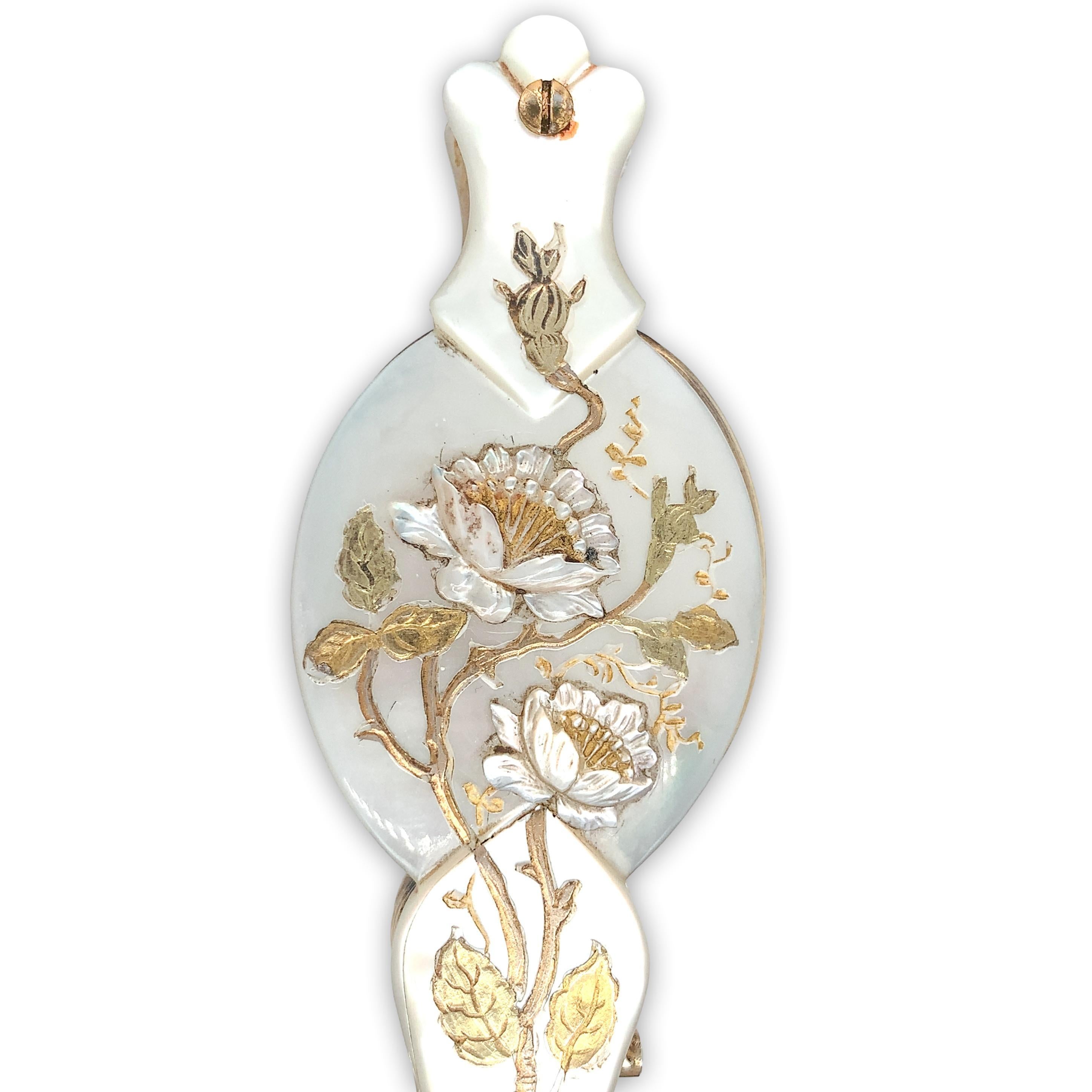 Vermeil Sterling French Victorian Lorgnette Glasses with Mother of Pearl In Good Condition In Big Bend, WI
