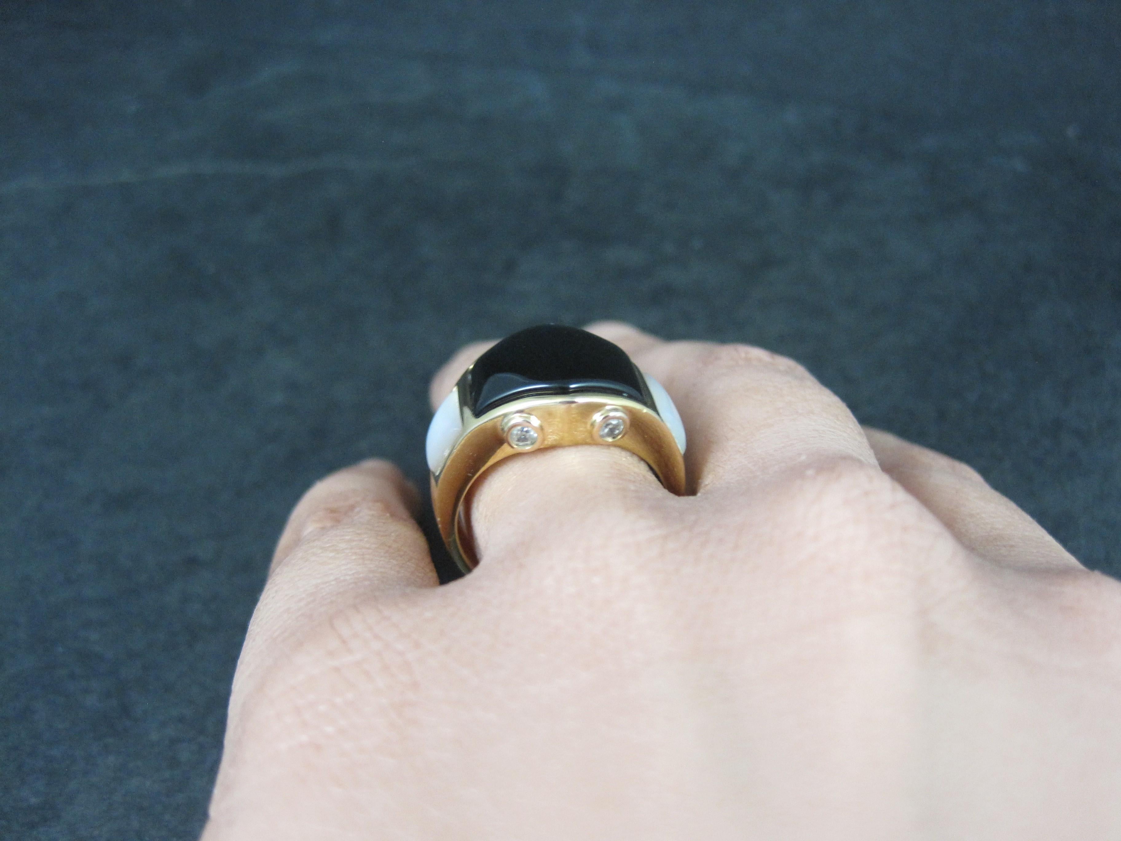 Vermeil Sterling Onyx Mother of Pearl Ring Size 8 For Sale 2