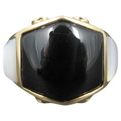 Vermeil Sterling Onyx Mother of Pearl Ring Size 8