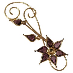 Vermeil Sterling Silver Floral Brooch with Purple Teardrop Glass Petals, 1940s