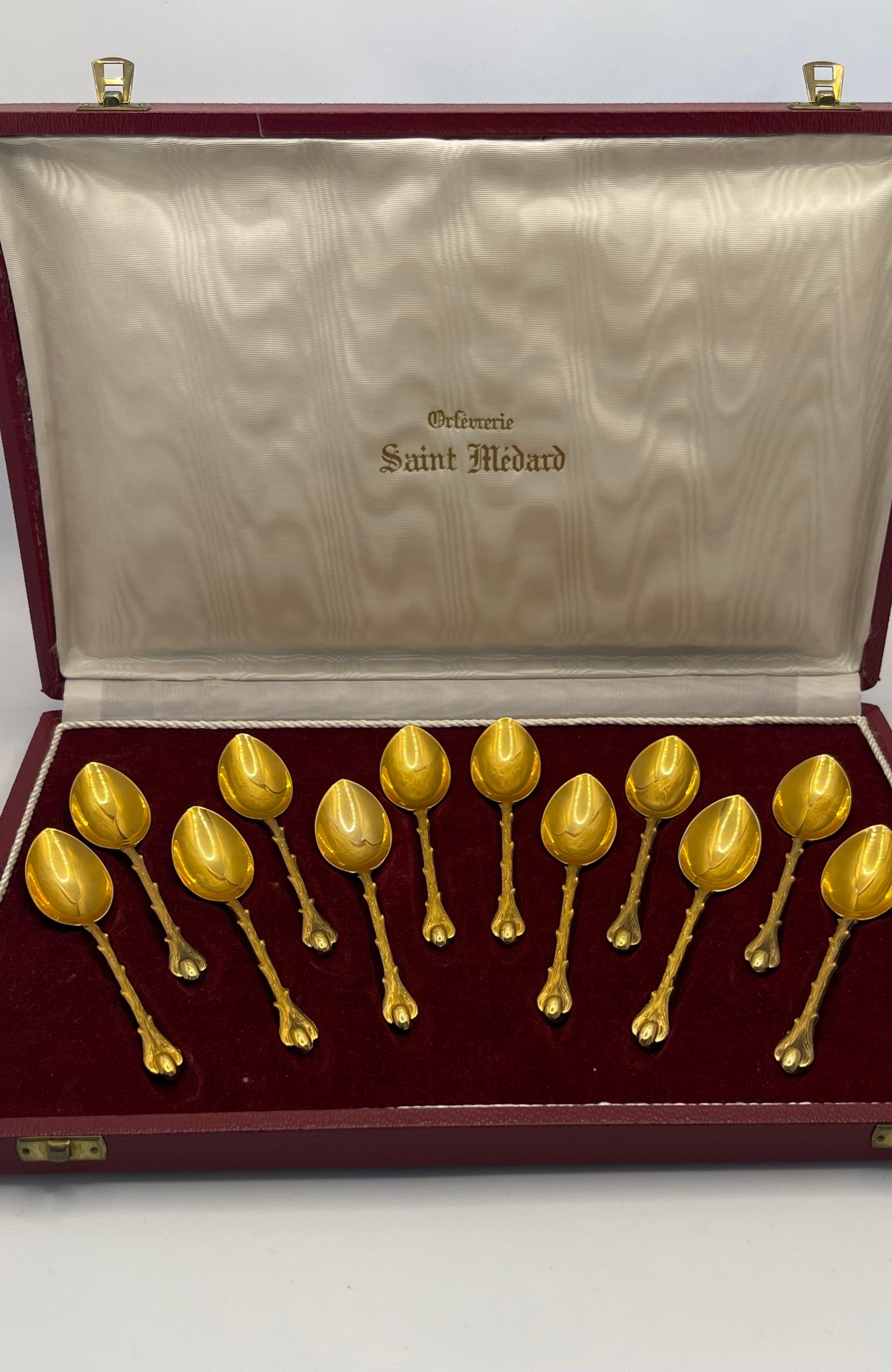  Teaspoons 12 Items gold covered by Saint Medard France 1950 For Sale 2
