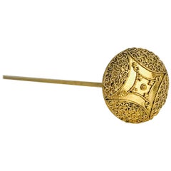 Vermeil, Victorian Scroll Encrusted Hat Pin, Vermeil Gold Gilt
