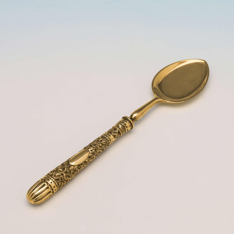 Vermeil Victorian Sterling Silver Ice Cream Spoon Set, London, 1881 For